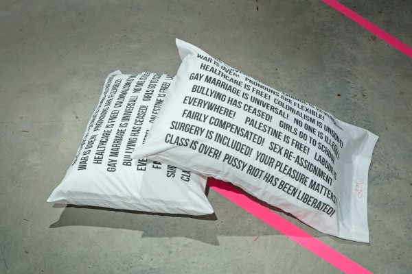 <span class='caption-artist'>Reena Katz</span>, <span class='caption-title'>AKA Radiodress Utopia Pillow (monogrammed)</span>, <span class='caption-year'>2013</span>